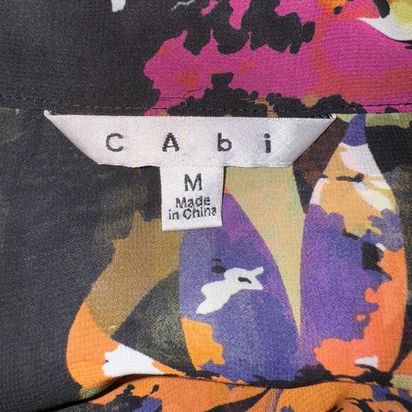 Cabi Multicolor Floral Cascade Ruffle and Tie Front Semi Sheer Top/Tunic-Medium - Picture 8 of 10